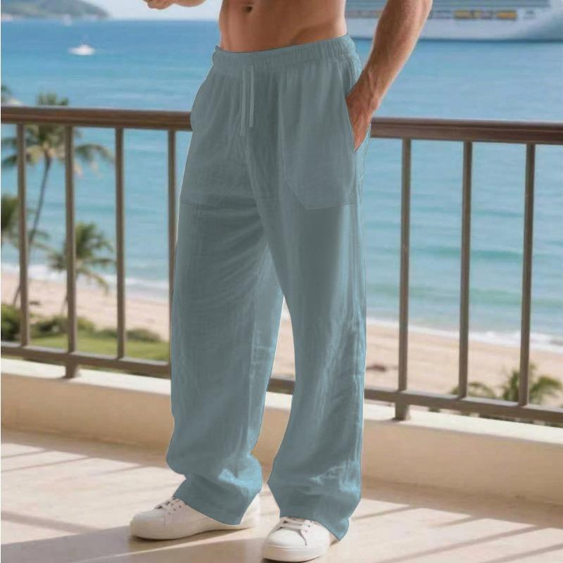 Neue Frühling und Herbst Lockere Herren Übergröße Einfarbig Leicht Reif Lässig Schnür-Leinenhose