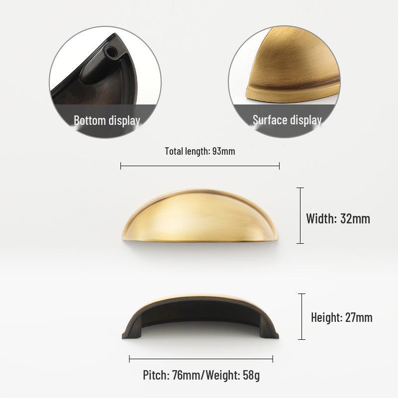 Yellow Bronze Retro French Cabinet Handle - Pure Copper for Wardrobe and Drawer