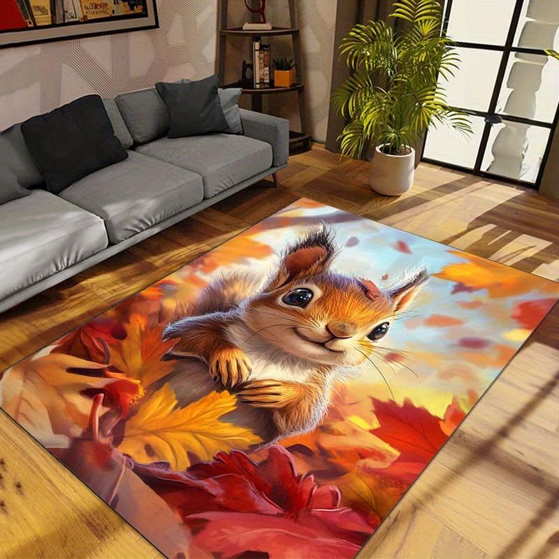 Autumn Squirrel Rug for Cozy Living Spaces - Fall Themed Carpets, Warm Home Decor, Seasonal Interior Design Ideas