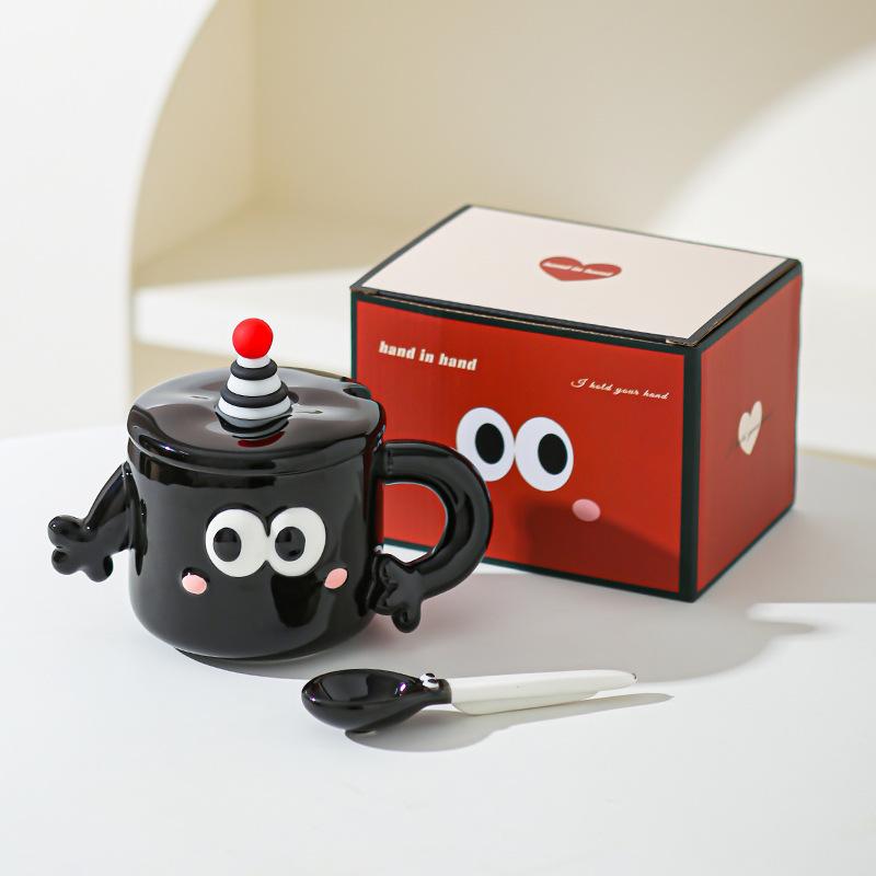 Holding Hands Cup Couple Ceramic Cup Gift Box Funny Mug with Lid Household Niche Water Cup Wedding Gift Cup