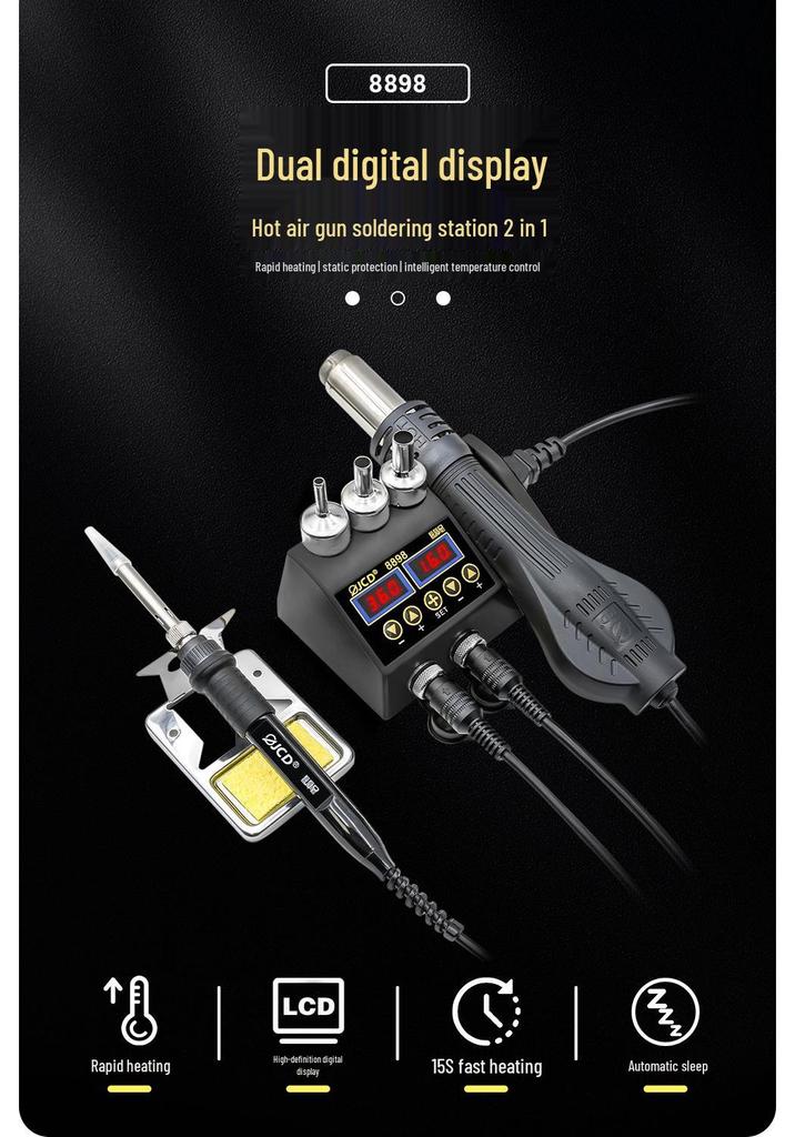 JCD 8898 Dual Digital Display 750W Hot Air Gun & Temperature-Controlled Electric Soldering Station