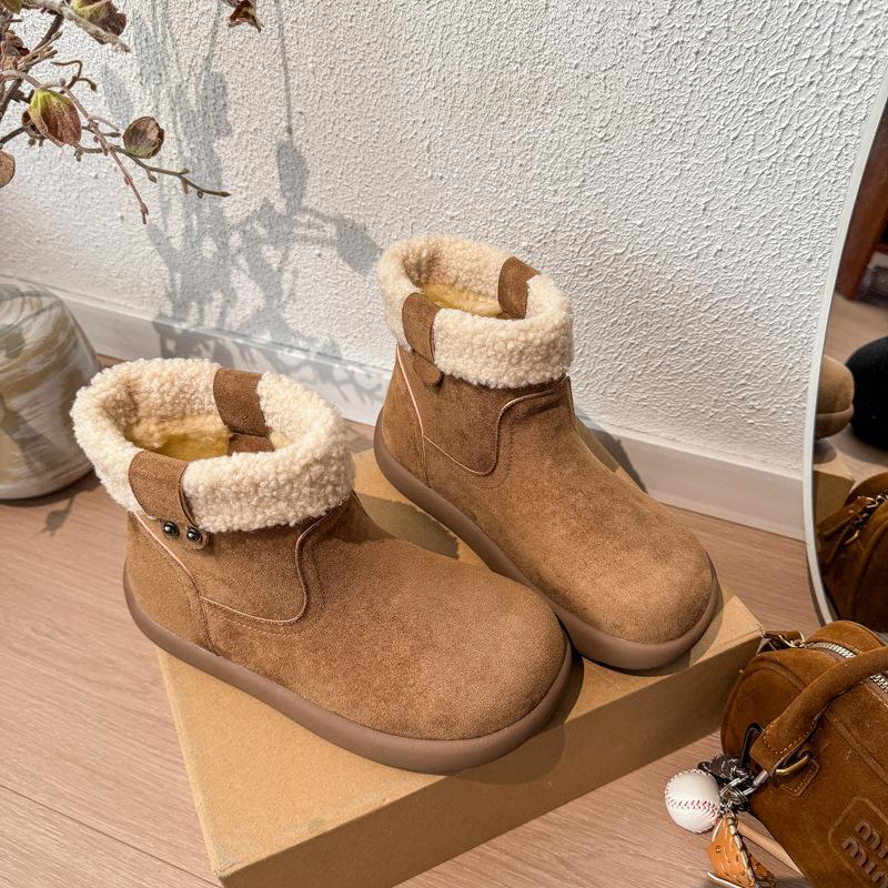 

Women s Large Size Fur Mouth Soft Sole Winter Warm Fur One Anti-slip Snow Boots Padded Lined Ankle Boots Outdoor Sports Cotton Boots 35 хакі