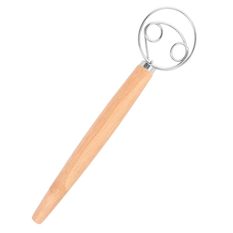 Stainless Steel Egg Beater & Dough Mixer with Wooden Handle