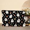Student Stationery Pencil Pouch Cosmetic Bag, Halloween Pattern Print Makeup Canvas Anti Pilling Bag Zipper Pouch, for Change Data Cable Storage