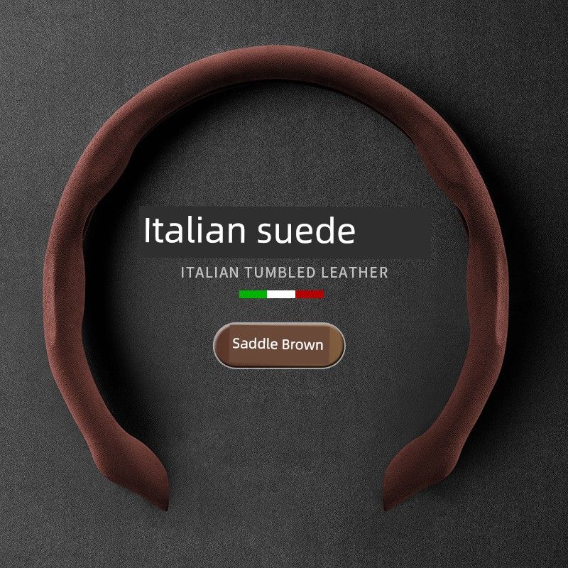 

Steering Wheel Cover, Suede Leather, Breathable, Sweat-Absorbent, Non-Slip, Wear-Resistant, High-End Universal Handle Cover, Suitable for All Seasons Brown One-Piece Suede 38cm
