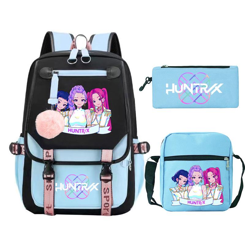 Kpop Trend Backpack Large Capacity Student School Bag Three-Piece Pencil Case Casual Shoulder Bag