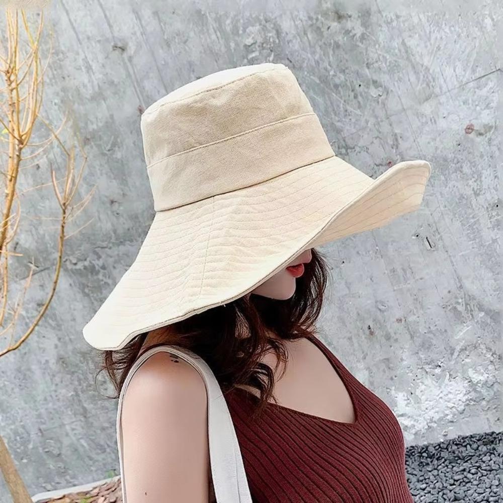 Solid Color Sun Hat 15CM Large Brim Sunshade Cap Fashion Beach Bucket Hat