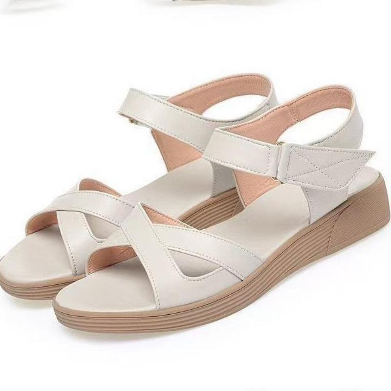 New summer flat-soled women's shoes non-slip middle-aged and elderly comfortable elderly shoes sandals soft leather soft sole