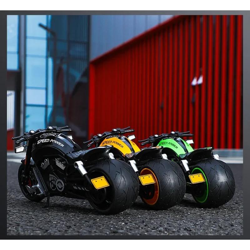 Simulation 1/10 Alloy Har Vintage Motorcycle Model with Sound and Light Diecast Toy Motorbike Collection Miniature Voiture