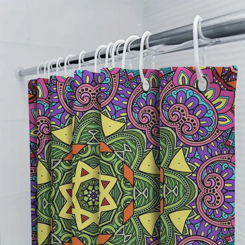 Mandala Shower Curtain Multicolored Floral Pattern For Bathroom Decor In Pink Yellow Purple Green Red Orange Black White 72X84 I