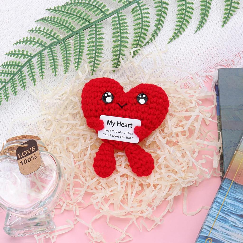 Funny Handmade Crochet Heart Doll Mother's Day Birthday & Christmas Gifts Crochet Positive Heart Desktop Ornament Home Decor