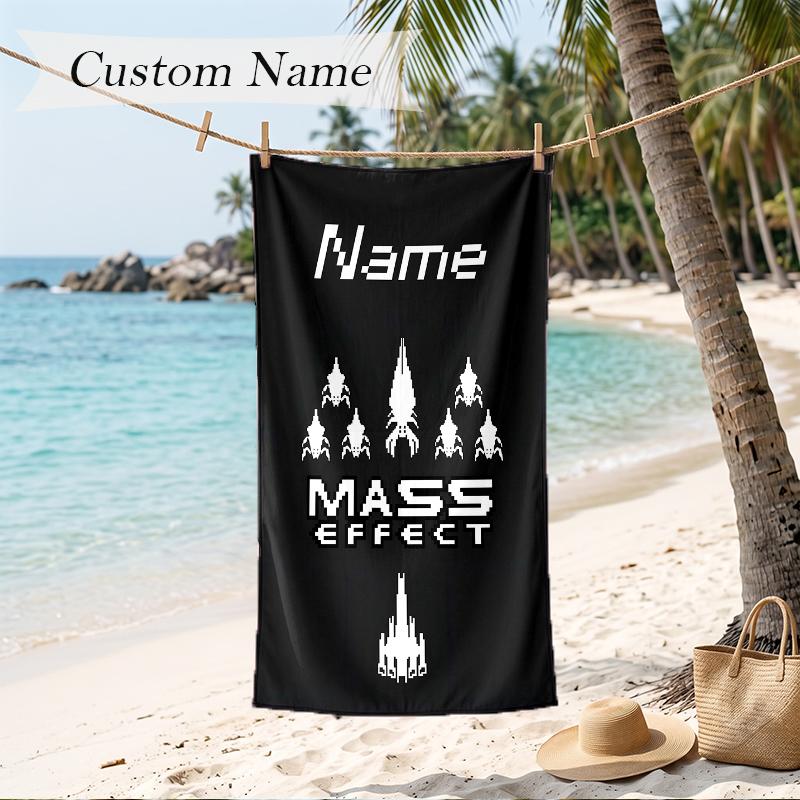 Mass Effect Custom Name Printed Beach Towel Personalized Soft Towel For Swimming Beach Travel
