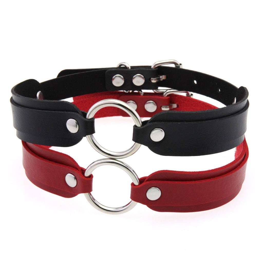 Black Red Choker Necklace Circle Stud Punk Rock Faux Leather Goth Collar Women Chocker Girls Harajuku Costume Gothic Jewelry