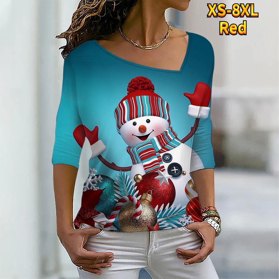 

Женская футболка с изображением рождественского снеговика на лыжах, блестящая картина, свитшот с V-образным вырезом, активная уличная одежда, абстрактная графика, XS-8XL 4XL