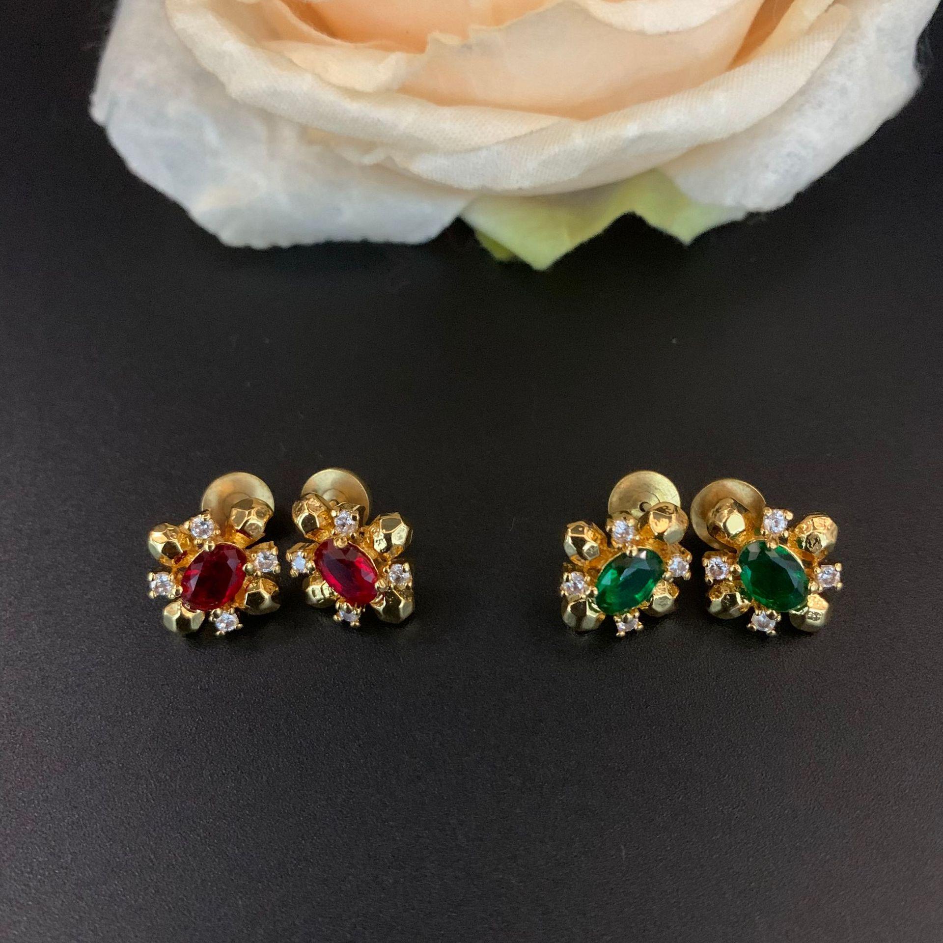 

Gold-Plated Zircon S925 Stud Earrings - Elegant Copper French Design for Women