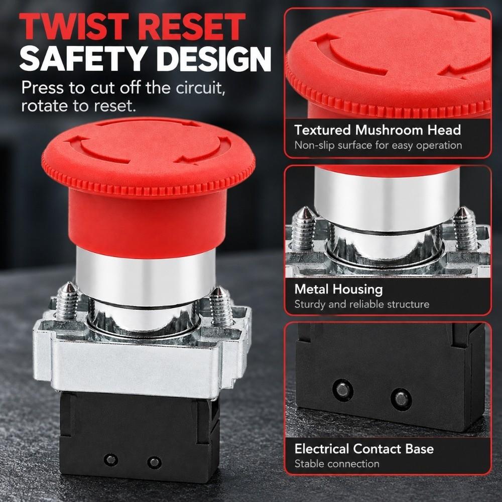 2PCS Plastic Push Button Switch Emergency Stop Button for XB2-BS542/ZB2-BE102C Factory Equipment