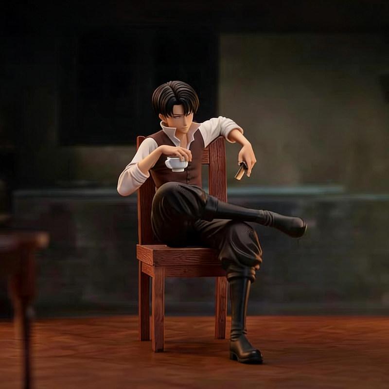 In Stock 19cm Attack On Titan Anime Figures Levi Ackerman Model Sitting Posture Model Toys Statue Gk Figurine Decoration Gifts