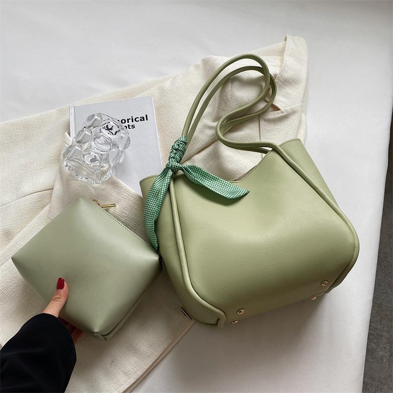 Velkokapacitní jednobarevná taška dámská 2025 nová jednoduchá ležérní mašle přes jedno rameno nákupní taška pro matku a dítě