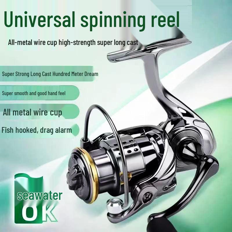 All-Metal Spinning Reel with Slanted Line Cup for Long-Cast Smooth Lure, Sea, and Rock Fishing.