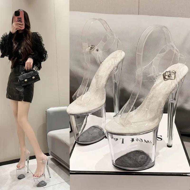 Fashion Crystal Show Stripper Heels Clear Shoes Women 2025 Platforms High Heels Sandals Female Transparent Sexy Wedding Shoes Slipper