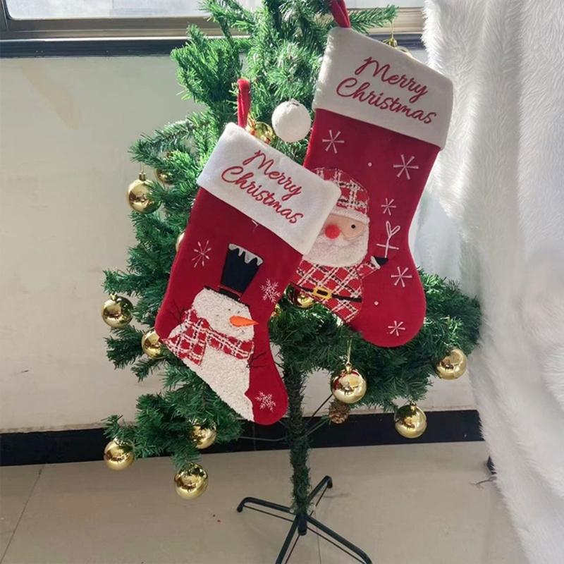 Großer Weihnachtsstrumpf Weicher Stoff Hängende Socke Feiertagsparty Geschenketasche Dekoration Für Weihnachtsbaumschmuck Kamine