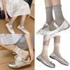 Elegant Hollow Out Breathable Mesh Middle Calf Socks Seamless Cotton Solid Color Ruffle Turn Cuff Crew Socks for Women