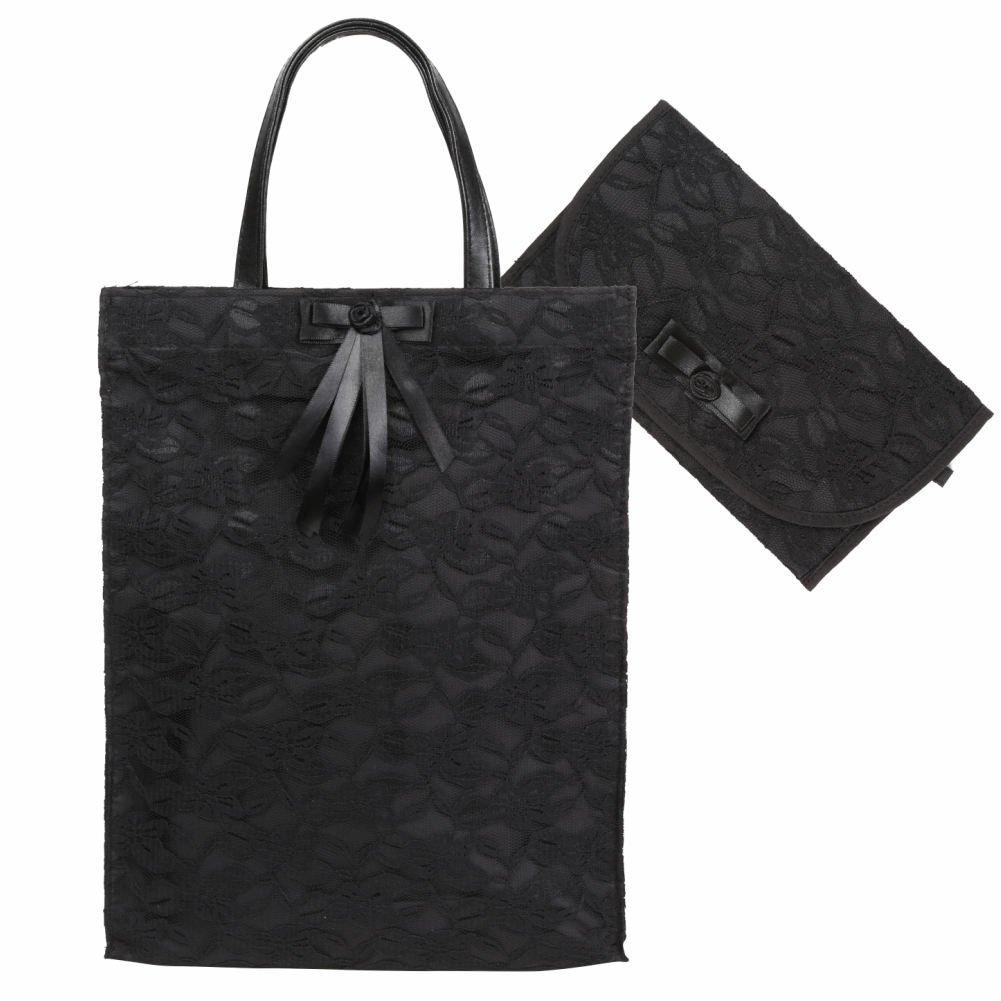 

Homarina Formal Tote Bag for Weddings, Funerals, and Other Ceremonies, Black, A4 Size (Lace Pattern, A4 Size)
