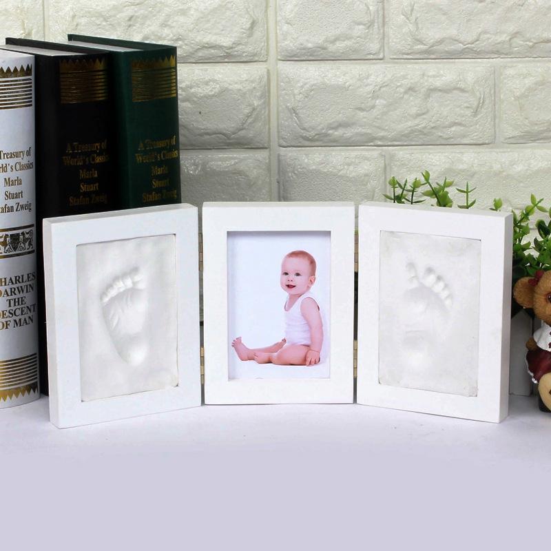 

Baby Hand & Footprint Photo Frame with Ink Pad for Newborn Souvenir White Clay