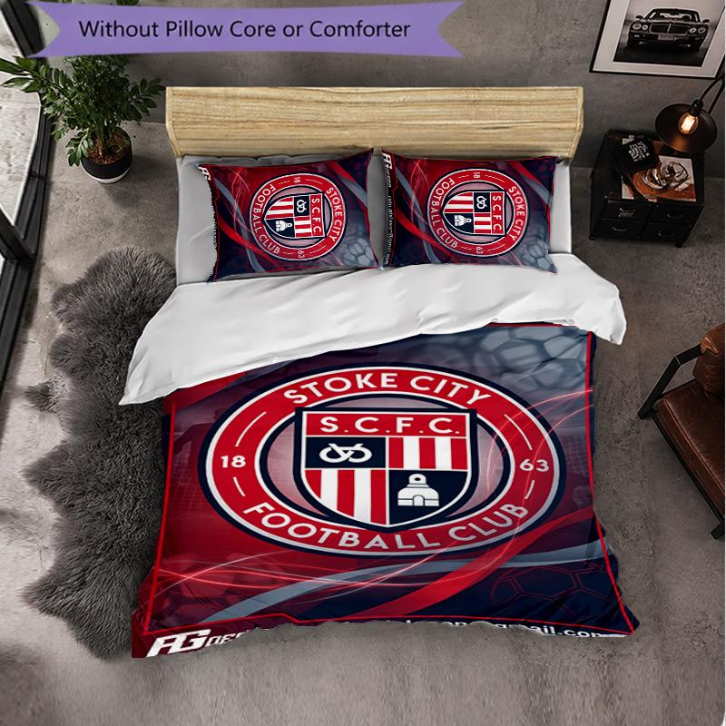 Stoke City Football 3 Piece Bedding Set Soft Duvet Cover Set with Pillowcases Printed Bedroom Decor Set for Home