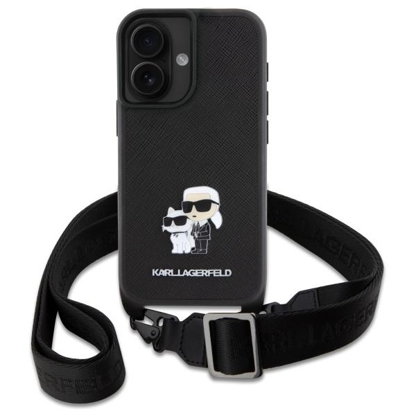Karl Lagerfeld Klhcp16Ssakcpbk Iphone 16 6.1 Czarny/Black Hardcase Saffiano Karl&Choupette Metal Pin Cbdy Strap