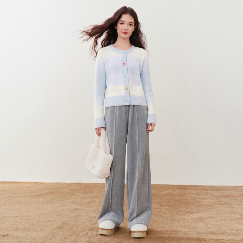 LEDING Embroidered Drawstring Fleece Knit Pants