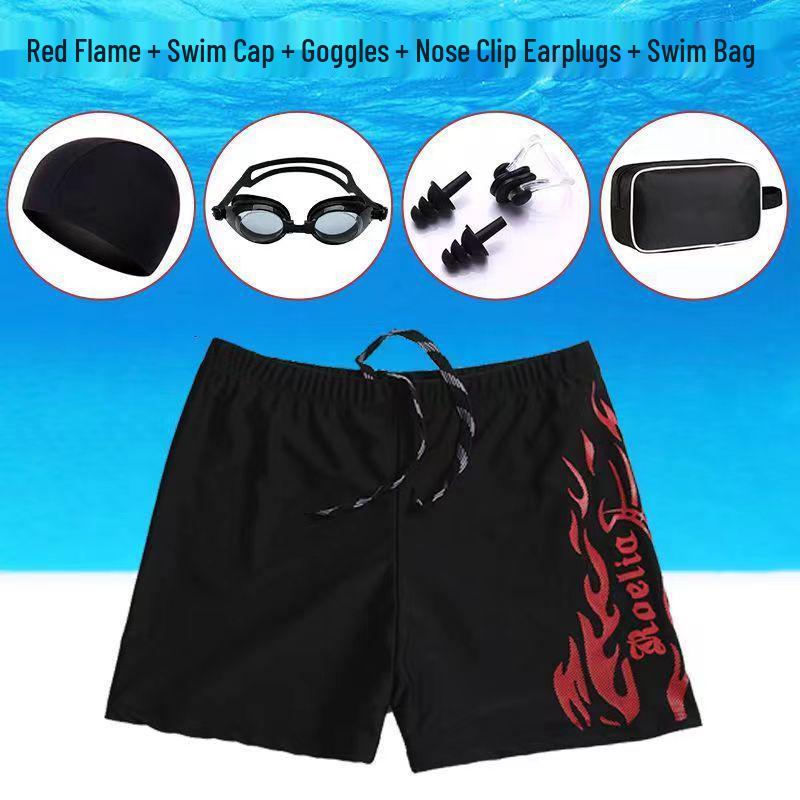 Men's Quick-Dry Swim Trunks Set: Swimwear with Loose Square Leg, Professional Swim Goggles & Cap Included