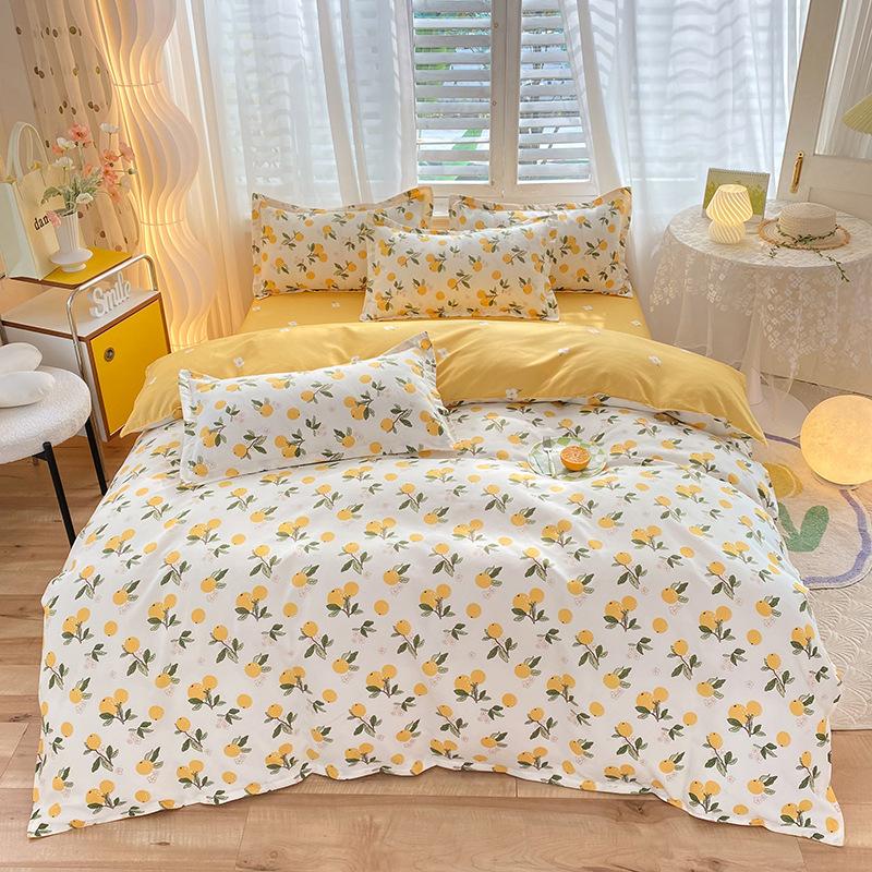 Verdicktes und Poliertes Vier-Teile-Set aus reiner Baumwolle, Bettlaken, Bettbezug, Dreiteiliges Set für Studentenwohnheim, Bettwäsche