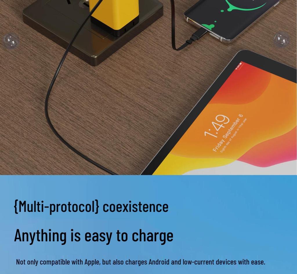 80W GaN Dual Port Retractable Fast Charger for Apple, Android, Huawei - USB A+C