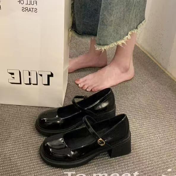 

British style platform small leather shoes summer new Japanese jk round head retro French shallow mouth single shoes 35-[strength manufacturer undertakes export] чёрный