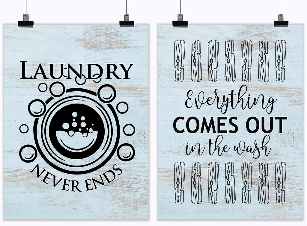 Inkdotpot 2 Piece Laundry Signs for Laundry Room Decor Wash Dry Fold Repeat Poster With Frame, Laundry Room Wall Art Signs Framed