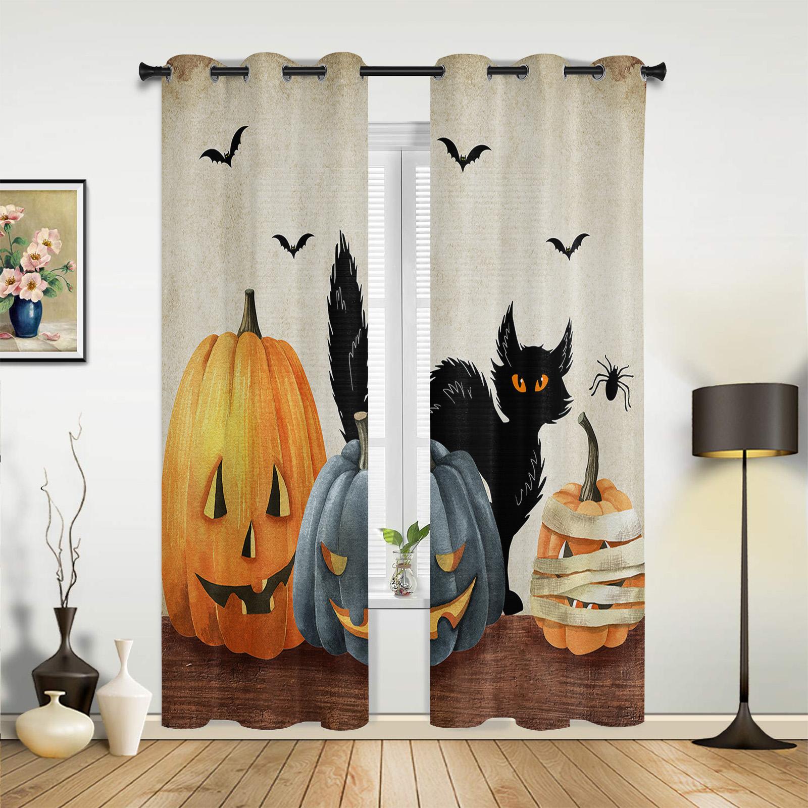 

Halloween Horror Pumpkin Bat Drapes for Bedchamber Living Area Drapes Kitchen Area Childrens Room Window Curtain Current Home Decor 135W x 60H(cm) x1