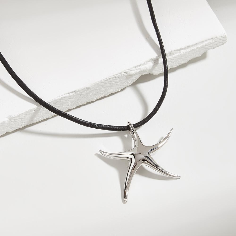 

2023 Новое ожерелье из стерлингового серебра 925 пробы с морской звездой, летний отдых, пляжный дизайн, хороший подарок для девочек L белый