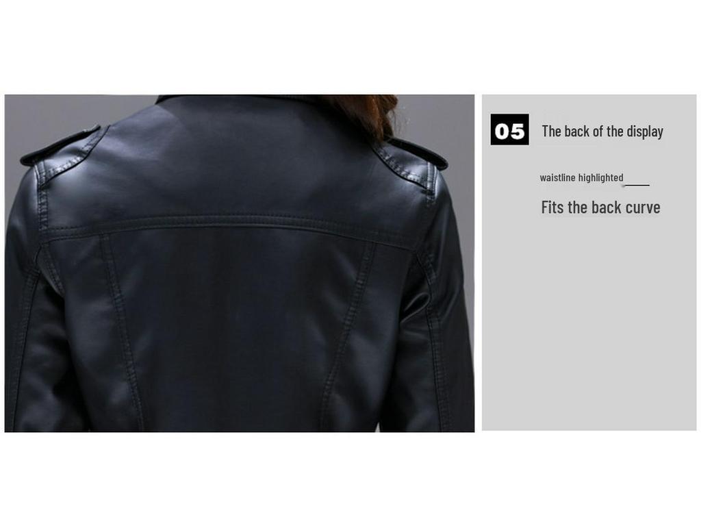 2025 Women's Slim PU Leather Motorcycle Jacket - Spring/Autumn Trendy Short Coat In Plus Sizes, European & American Style