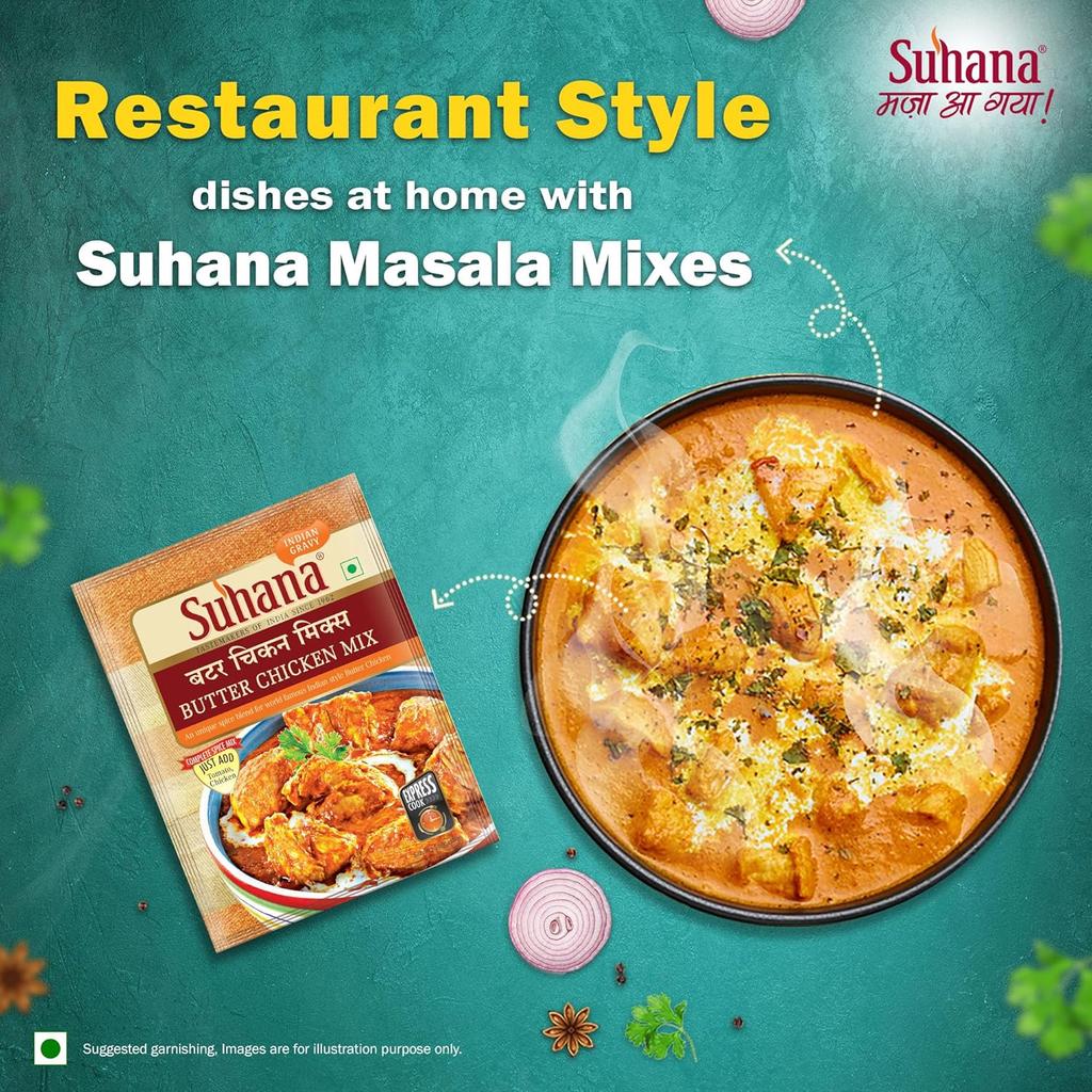 Suhana Masala para Pollo al Mantequilla 50g Bolsita Mezcla de Especias Todo en Uno Estilo Restaurante Solo Añadir Tomate y Pollo