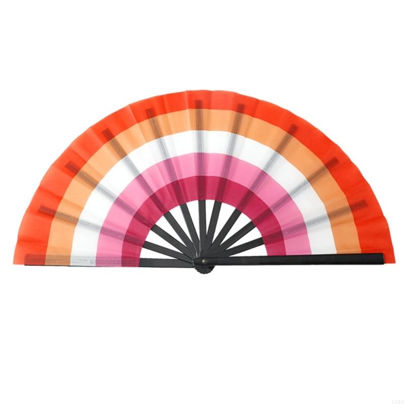 62KD Folding Hand Fans Rainbows Fan Dance Decoration Hand Fans Summer Fan Perfect Props for Summer Music Festivals & Parties