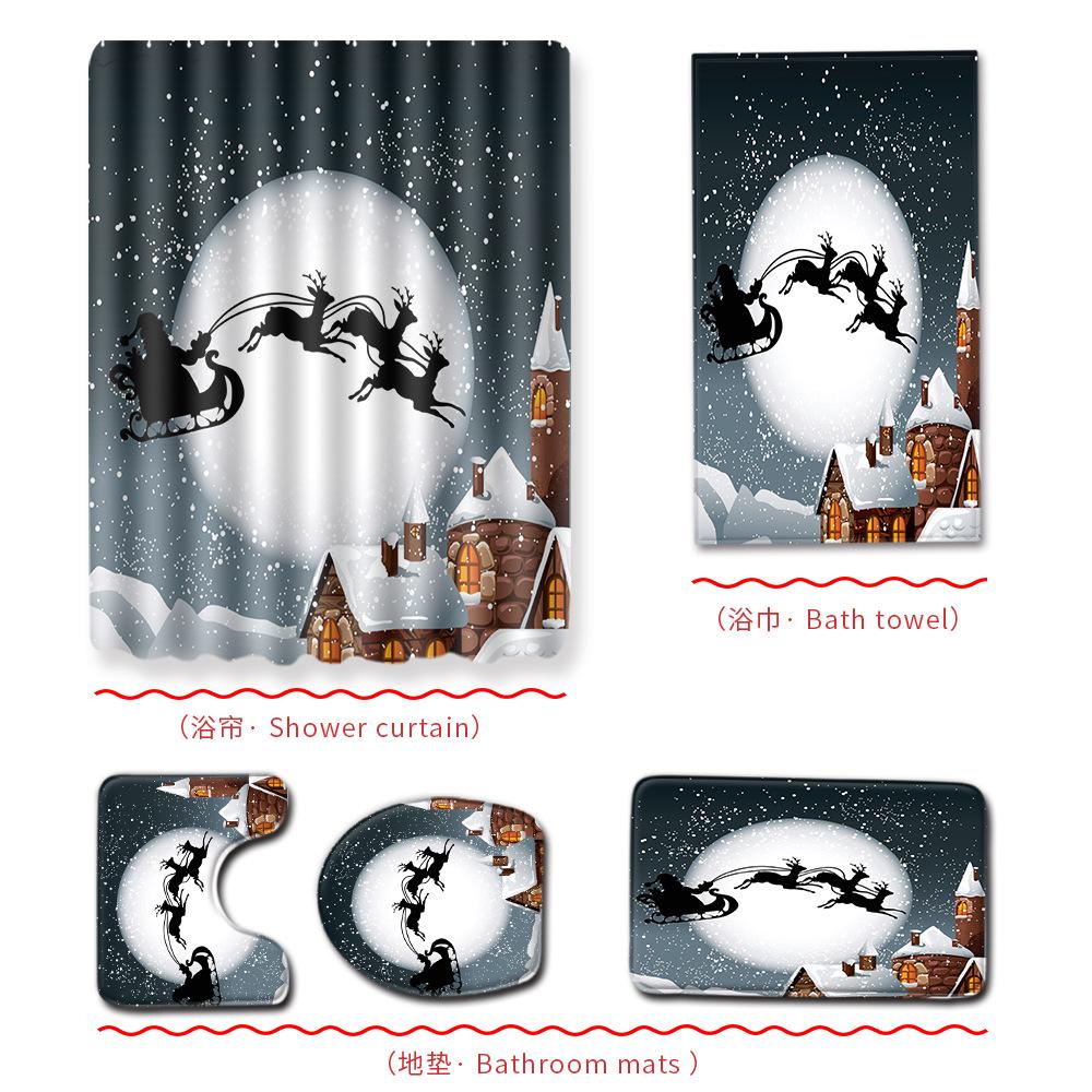 Christmas Bathroom Shower Curtain Bath Towel Floor Mat Five-Piece Set Bathroom Toilet Carpet Shower Foot Mat