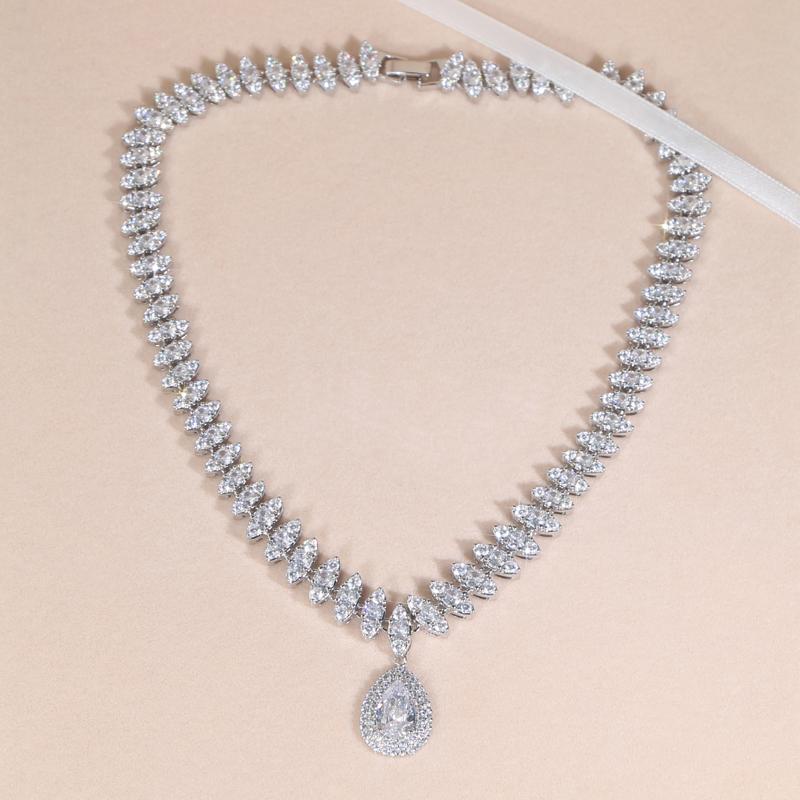 Sparking Bling Wedding Engagement Women Jewelry 5A Cubic Zirconia Cz Tear Drop Diamond Necklace 18inches(45.72cm)