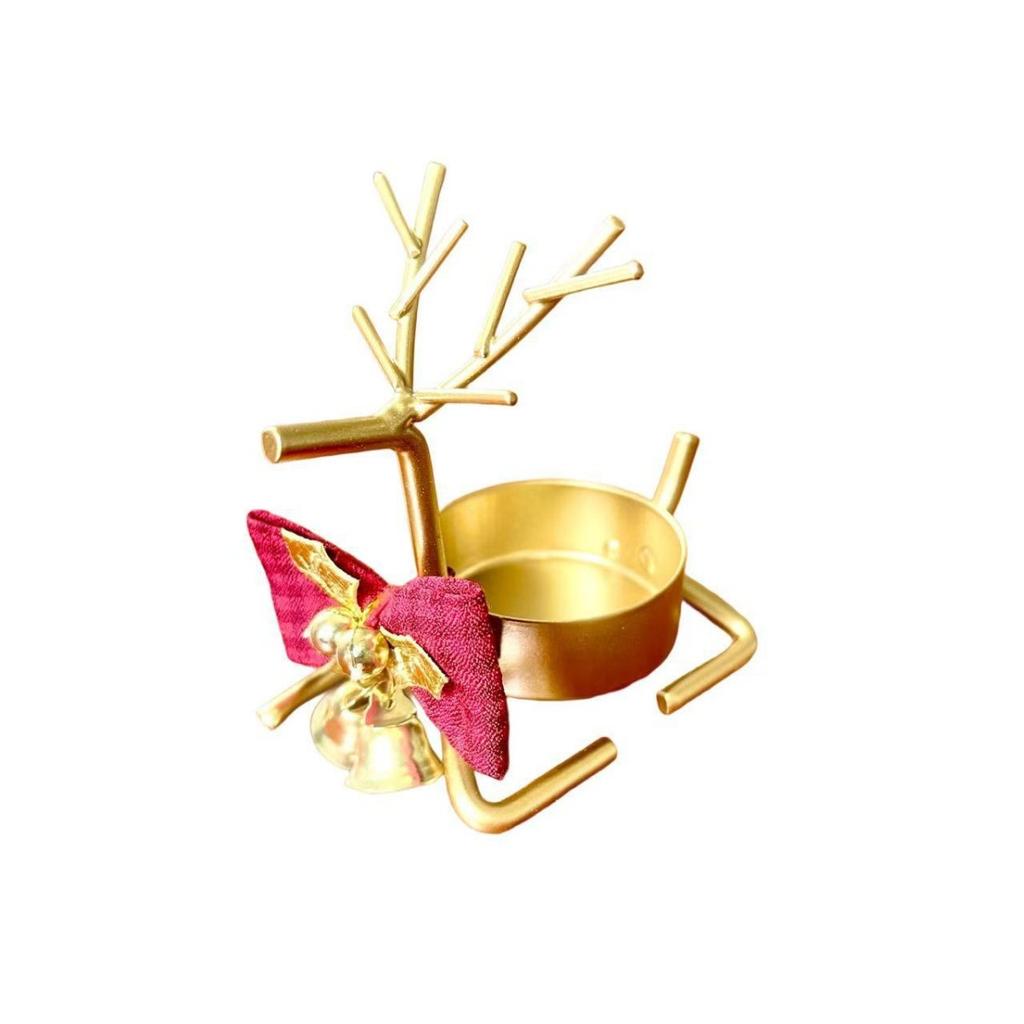 Christmas Bell Bow Metal Candle Holder Festive Reindeer Table Centerpiece for Holiday Decor Rustic Iron Craft