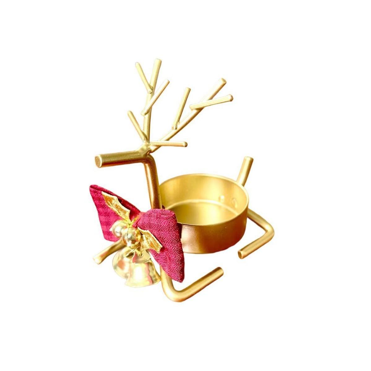 

Christmas Bell Bow Metal Candle Holder Festive Reindeer Table Centerpiece for Holiday Decor Rustic Iron Craft 3pcs