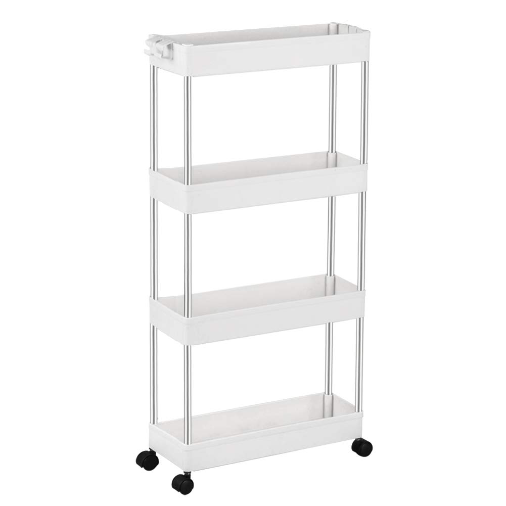 SPACEKEEPER Kitchen 13cm Gap Storage with Rolling for Small Next to 4 White Cart, Slim, Rack, Casters, Rack, Stylish, Spices, Food, Bottles, Items,