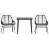 3 Piece Outdoor Dining Set with Cushions Black Poly Rattan & Glass