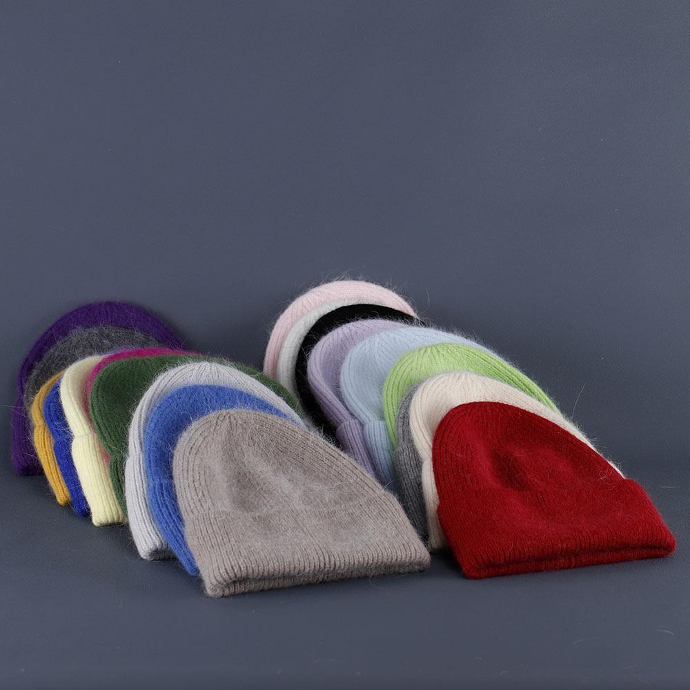 Rabbit Fur Beanies Soft Warm Fluffy Winter Hat for Women Angora Knitted Hat Beanies Female Bonnet warm Woman Knit Cap