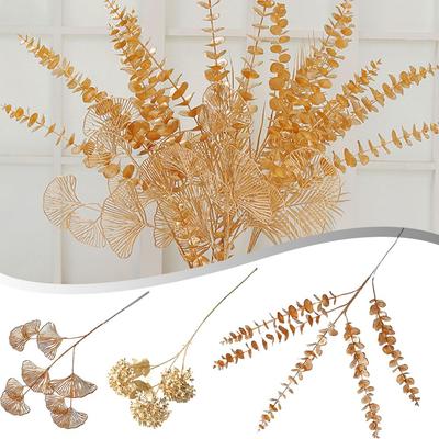 Gold Fan Leaf Simulated Flower Golden Color Plastic