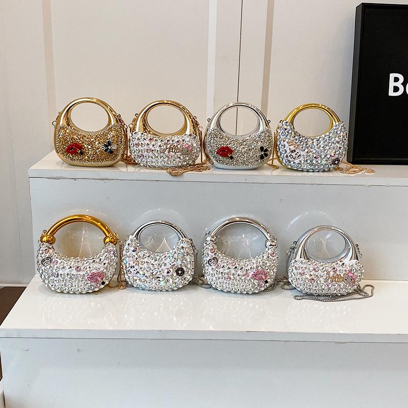 Mini Acrylic Bag European and American Fashion Niche Sequins Personalized Shoulder Crescent Bag Women's Chain Dinner Bag Tide